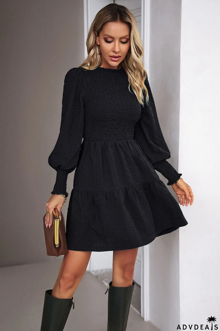 Smocked Lantern Sleeve Mini Dress