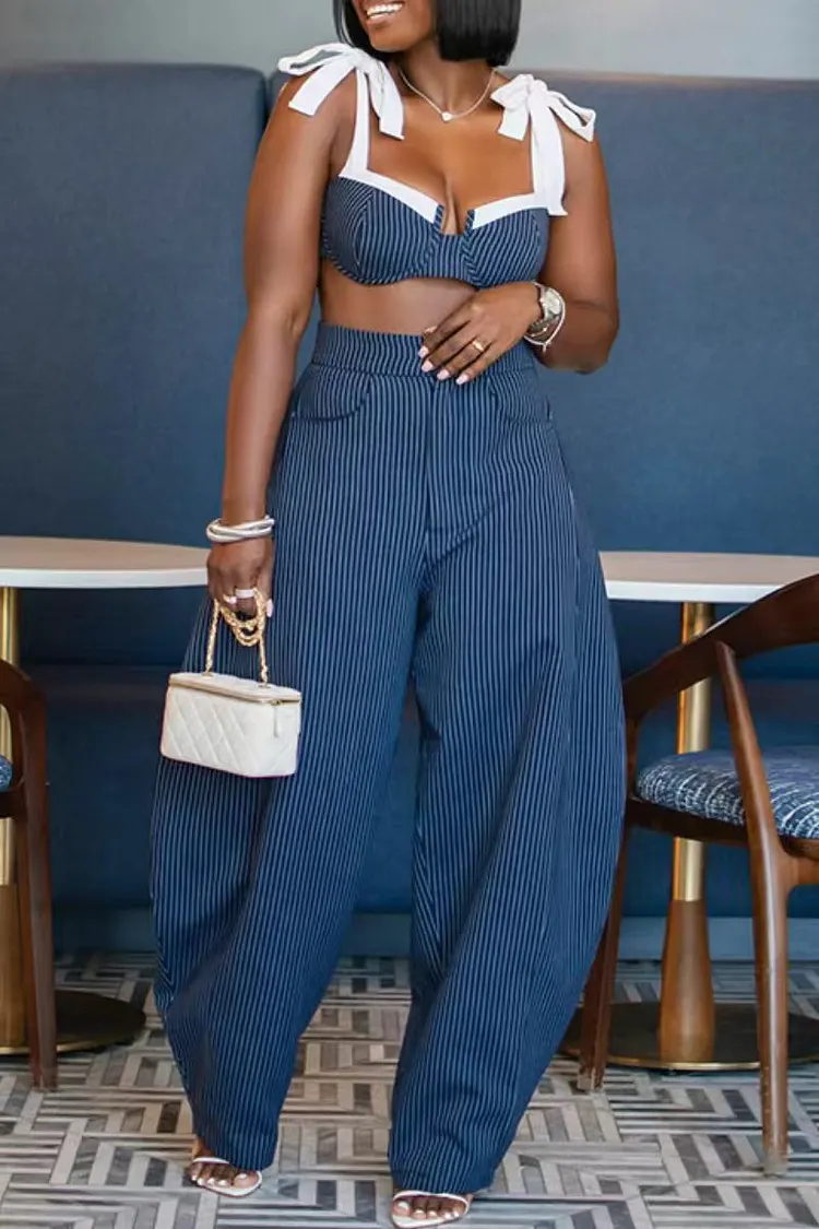 Striped Bow Top & Bottom Co-Ord Set