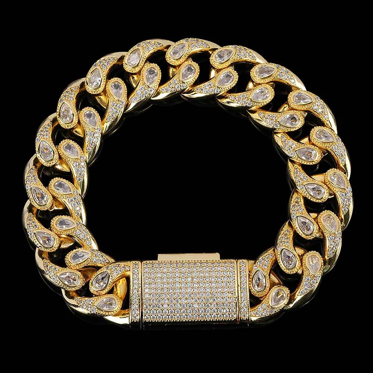 Iced Out 18K Gold Solid Cuban Bracelet Hip Hop Bracelet-VESSFUL