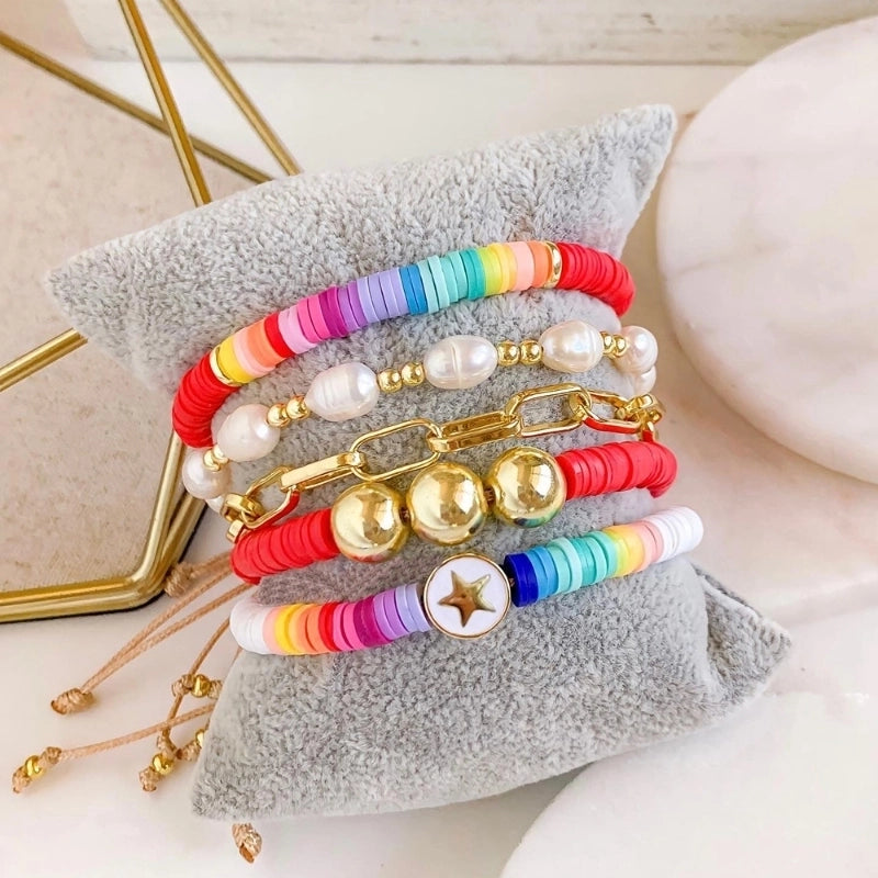 Vacation Colorful Freshwater Pearl Soft Clay Copper Beaded Knitting Plating Women’s Bracelets