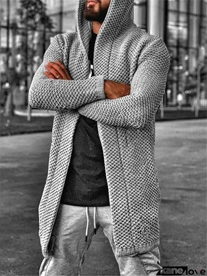 Men's Fashion Mid Length Rib Cardigan With Hood