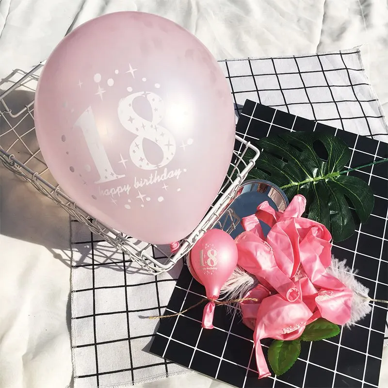 5pcs 18th Happy Birthday Party 12 Pearlised Latex Printed Balloons For 18 Year Old Birthday Decoration Supplies