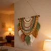 (Finished Product)Bohemian Handmade Leaf Wall Art No Drilling Handmade Craft Macrame Wall Decor Handmade Woven Leaf Tapestry for Apartment Living Room Bedroom Nursery Backdrop