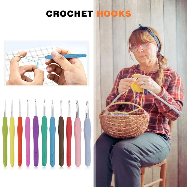 9pcs Wooden Crochet Hooks Knitting Needles Set 2-6mm Crochet