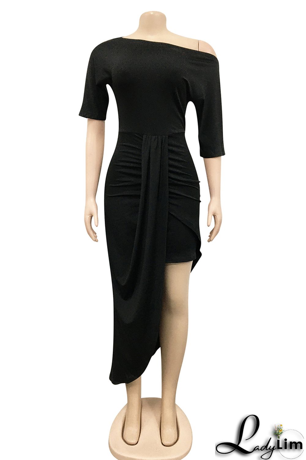 Black Fashion Casual Solid Patchwork O Neck Short Sleeve Dress