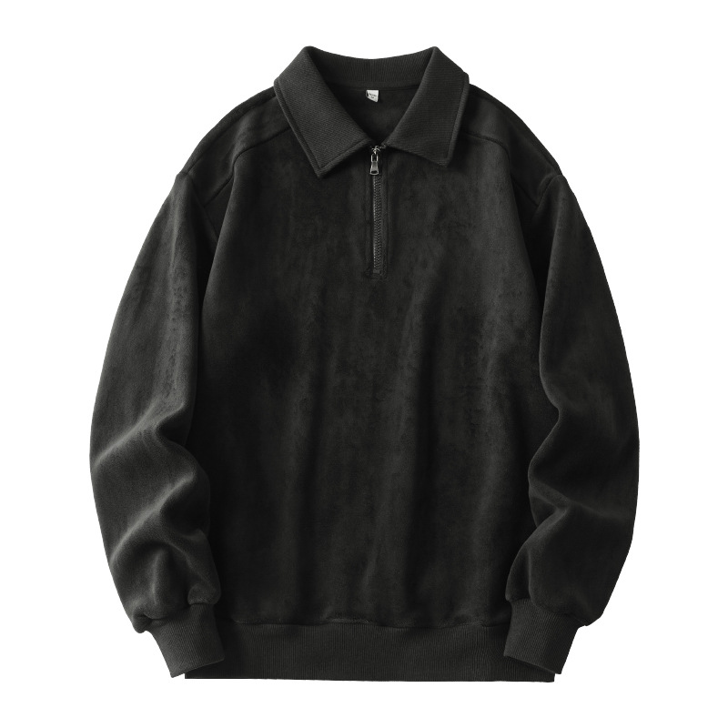 Mature Men Fashion Lapel Half-zip Sweatshirt Winter Warm Fleece Long Sleeve Top