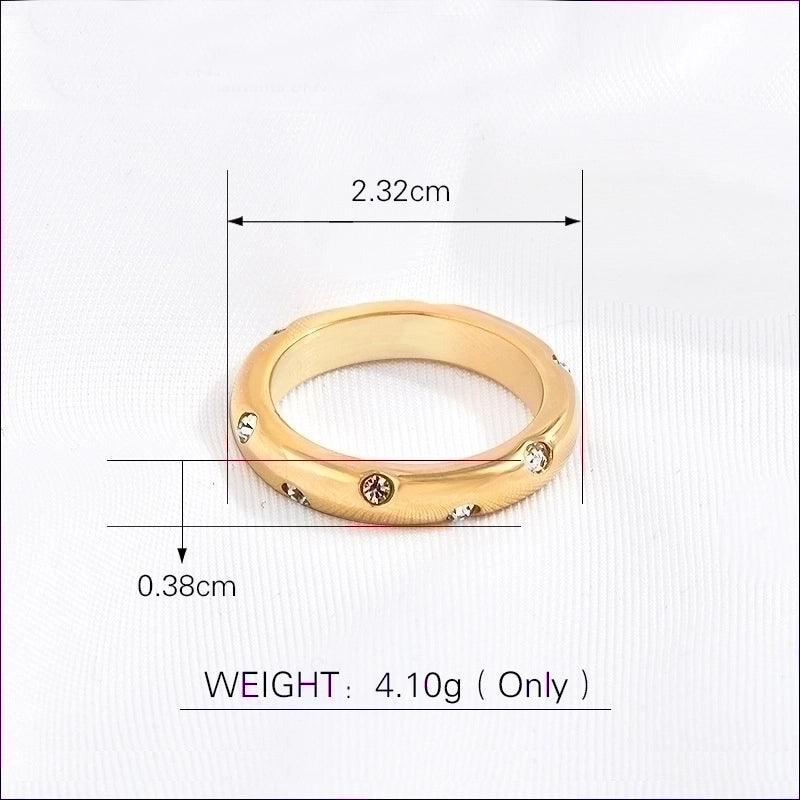 Elegant Minimalist Circle Stainless Steel Rhinestones Diamond 18K Gold Plated Inlay Rings