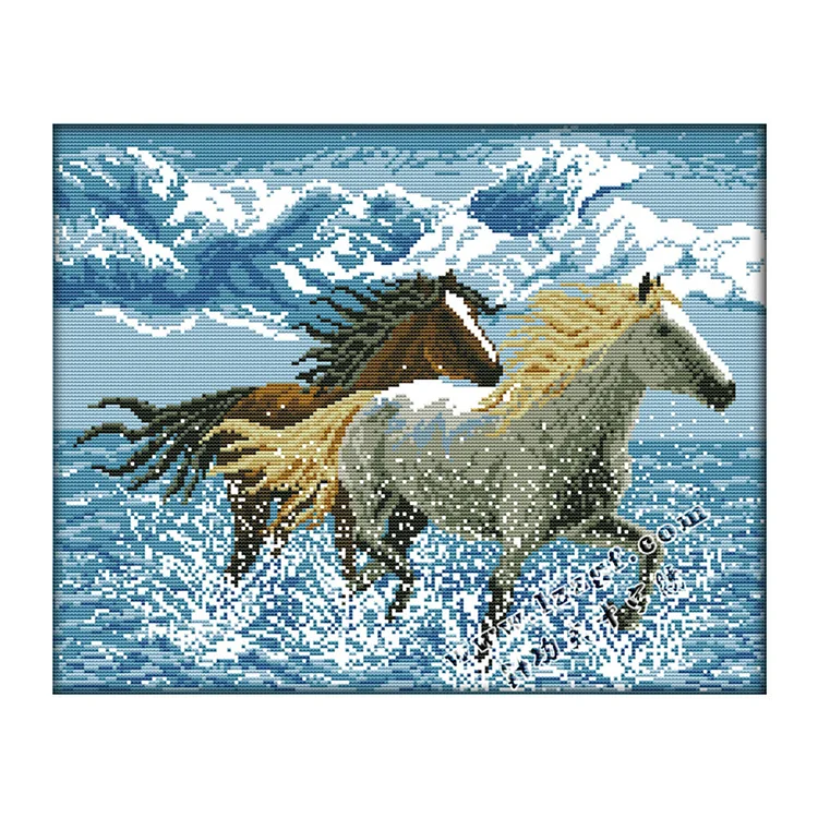 Horse Running Horses 14CT Printed Cross Stitch Kits (44*36CM) fgoby