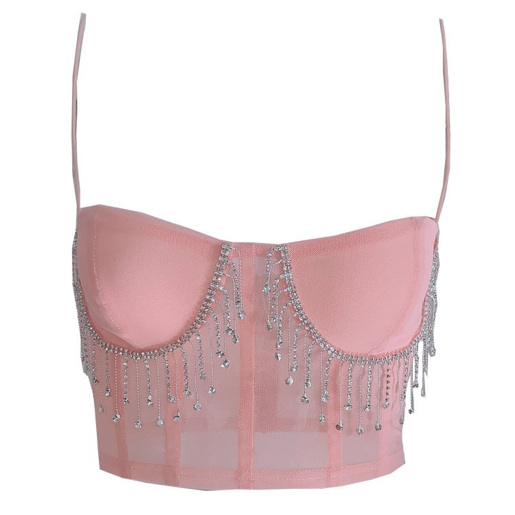 Off-neck Sexy Vest Women's Nightclub Slim Fit Rhinestone-encrusted Suspender