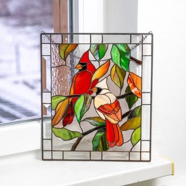 🎉New Years Sale - 75% Off - Cardinal Stained Window Panel🦜🦜