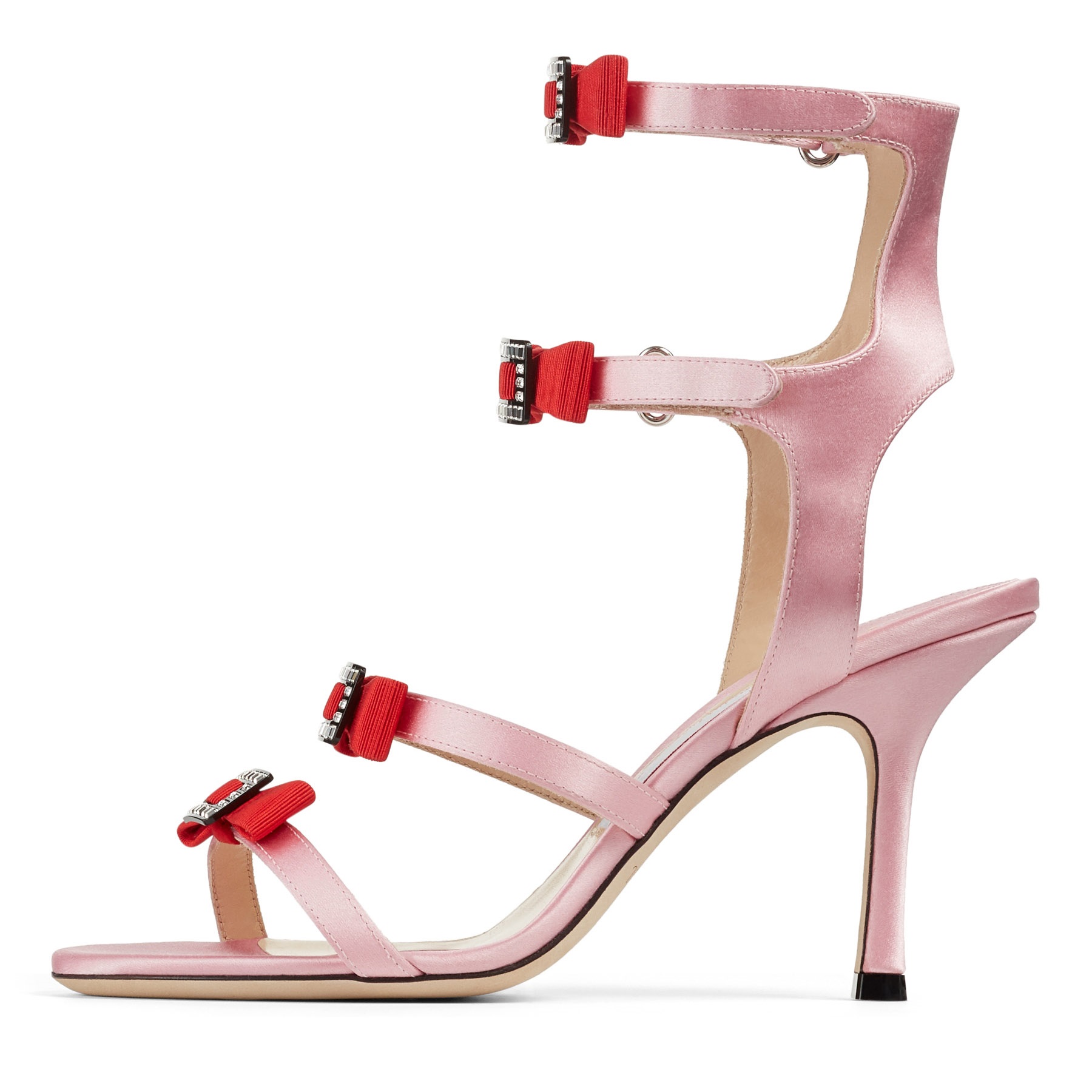 Pink Satin Open Toe 3'' Stiletto Heel Gladiator Sandals with Bow Nicepairs