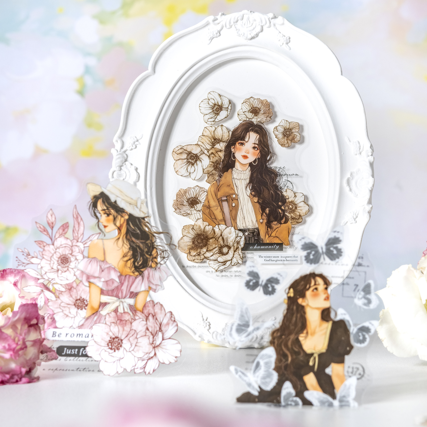 PET 스티커 - 로맨틱 판타지 시리즈 빈티지 캐릭터 꽃