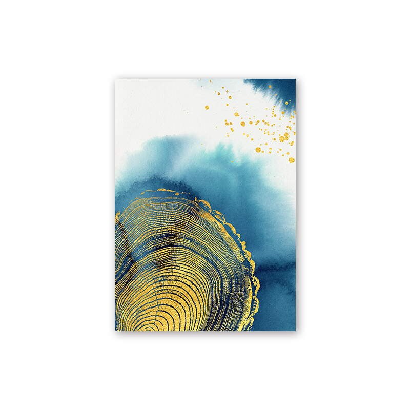 Modern Abstract Fashion Blue Gold Tree Round Picture Canvas Wall Art Painting Poster And Print For Living Room Home Decoration