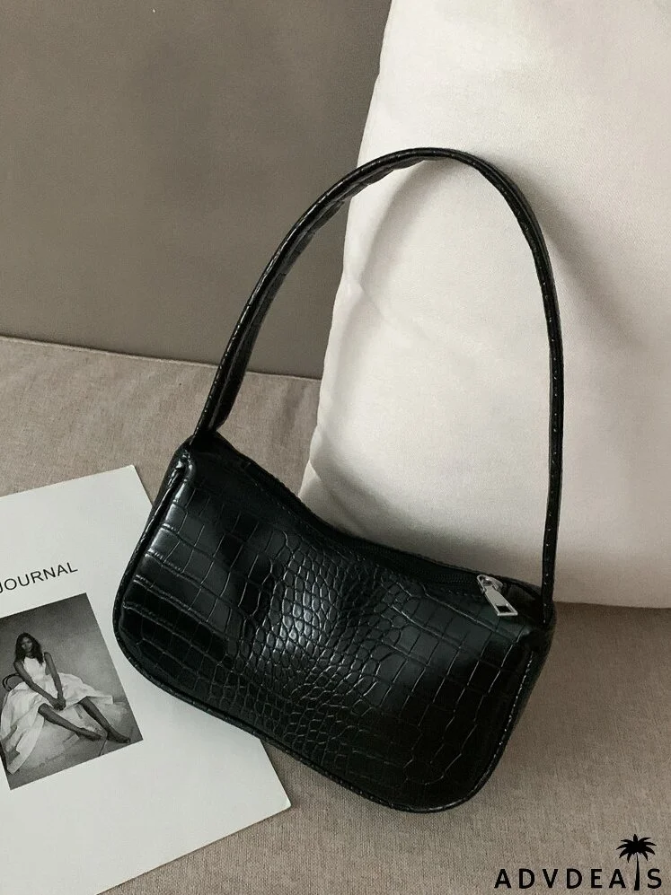 Croc Embossed Baguette Bag