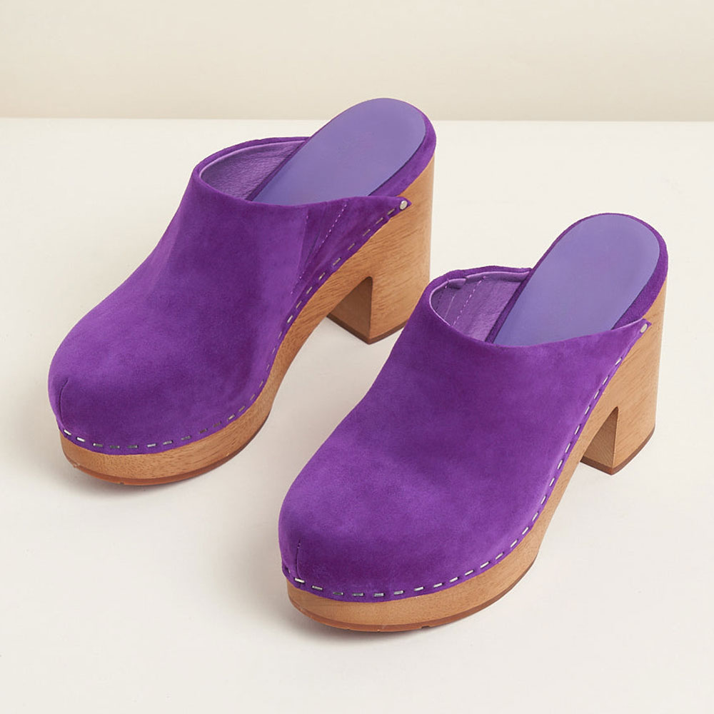 Grape Purple Vegan Suede Slip-On Round Toe Heeled Clogs with Platform Nicepairs
