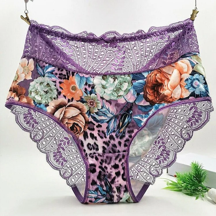 [3 PCS] Luxury Printed Plus Size Cutout Lace Panties