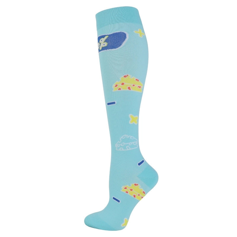 Compression Socks Calf Socks Printed Elastic Socks Sports Cycling Running Yoga Socks Men’s Long Tube Compression Socks Women