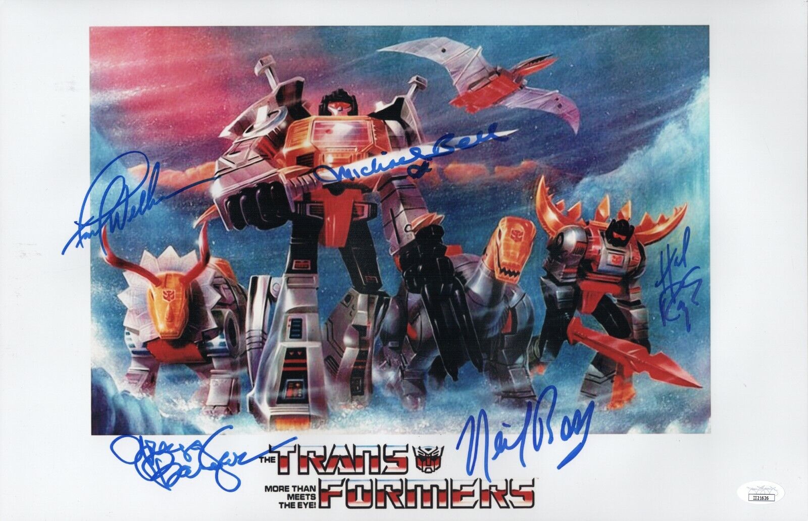 Frank Welker Michael Bell +3 Hand Signed 11x17 Transformers Dinobots JSA COA