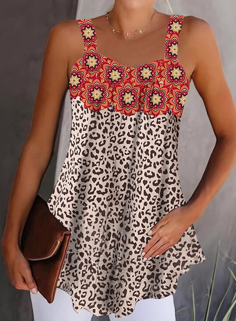 Women's Cami Tops Leopard Mandala Print Top