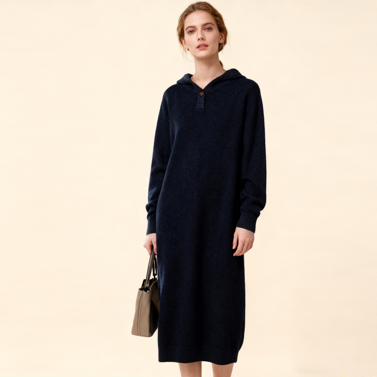 Hooded Cashmere Dress To Keep Warm Thickened Loose REAL SILK LIFE