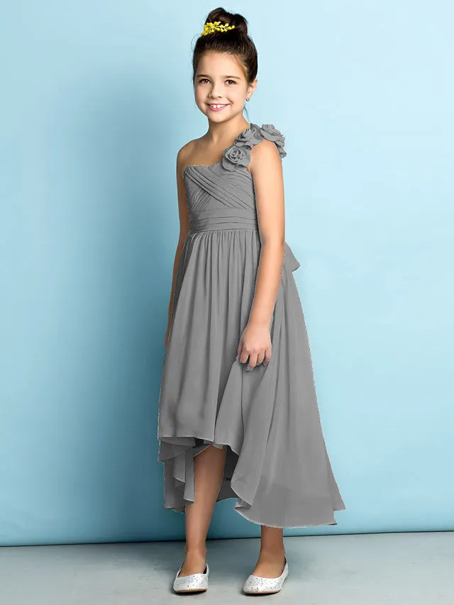 One Shoulder Pleated A-line Junior Bridesmaid Dress Ivory main image 0