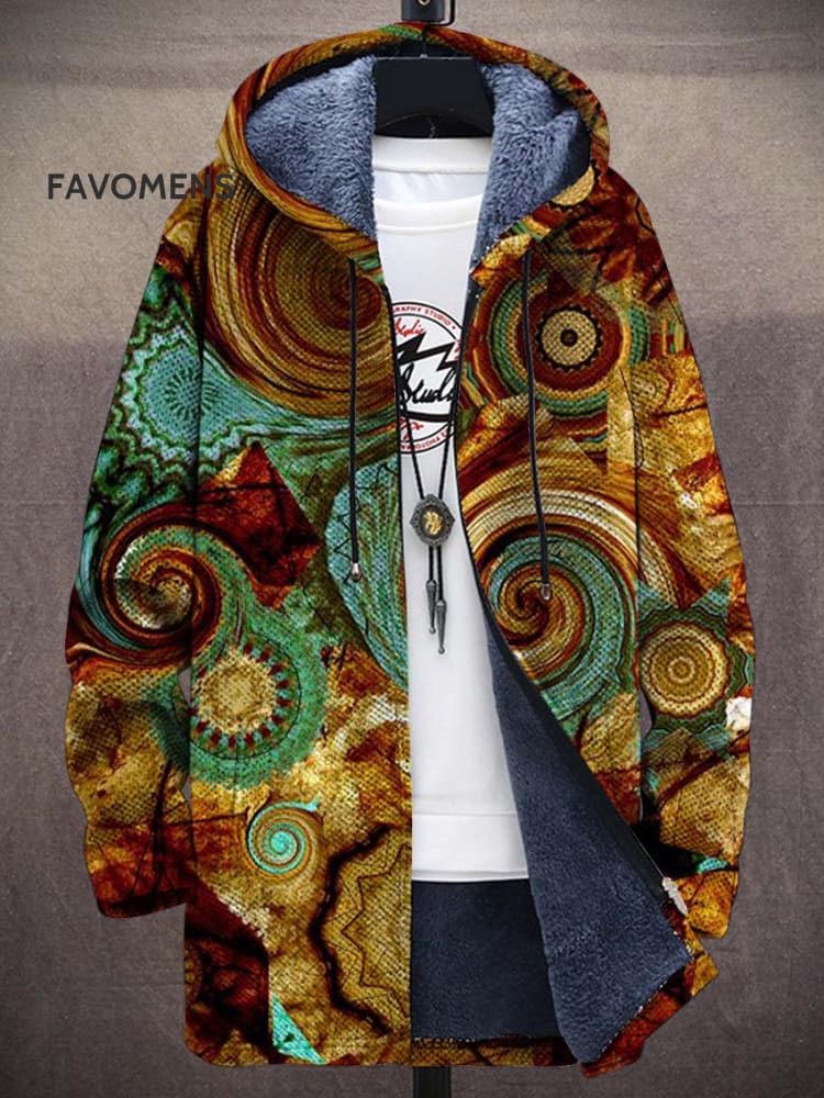 Vintage Irregular Abstract Pattern Unisex Plush Thick Long-Sleeved Sweater Cardigan Coat Multicolor