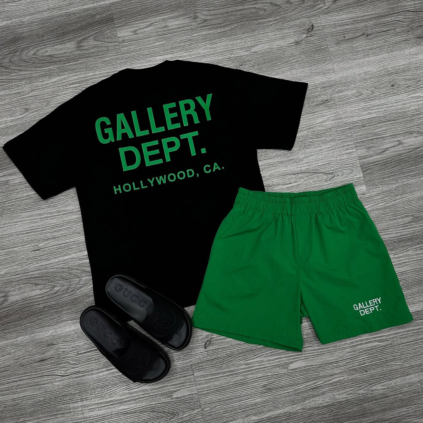 Gallery Dept Green Letters T-Shirt And Shorts Co-Ord