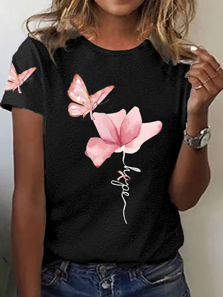 Women's Casual Breast Cancer Print Short Sleeve T-shirt artswardrobe