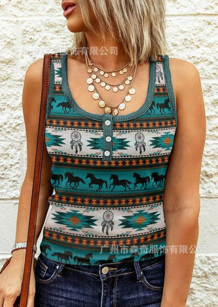 Western ethnic style top T-shirt