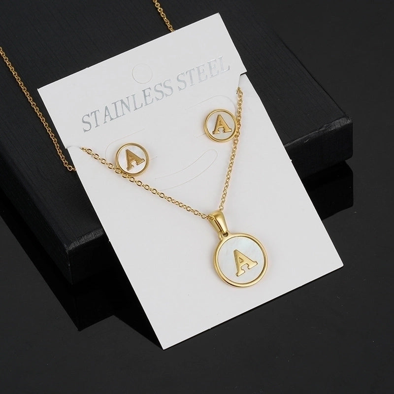 Minimalist Round Letter 304 Stainless Steel Shell 18K Gold Plated Gold Plated Stainless Steel Jewelry Sets