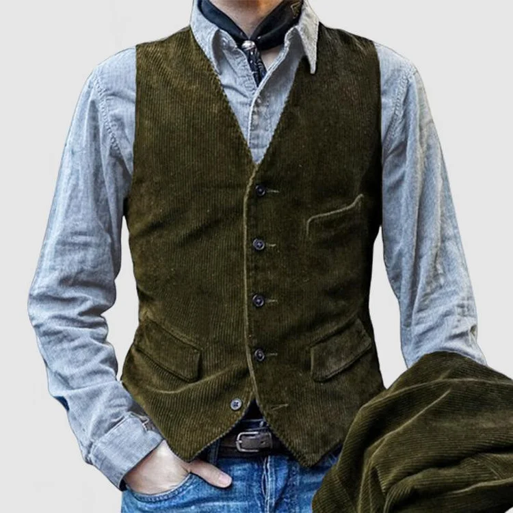 Men's Vintage Corduroy Multi-Pocket Suit Vest Radinnoo.com