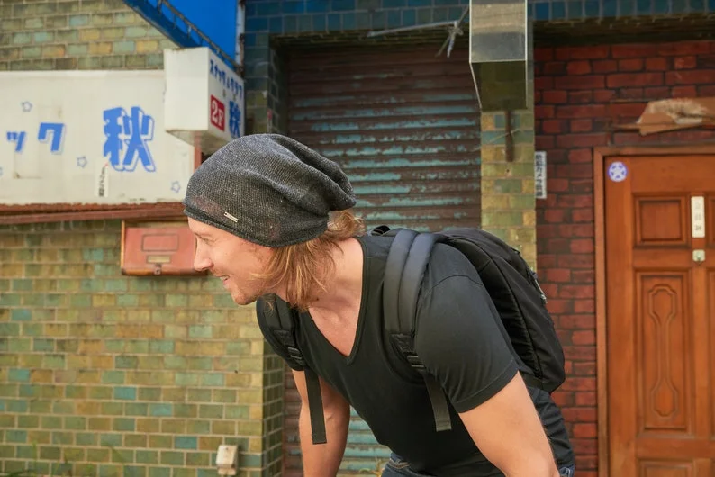 Linen Summer Beanie, Slouchy Eco Friendly Beanie, Lightweight Slouch Hat, Cooling Cap, Womens Summer Knit, Mens Baggy Hipster, Made in Japan