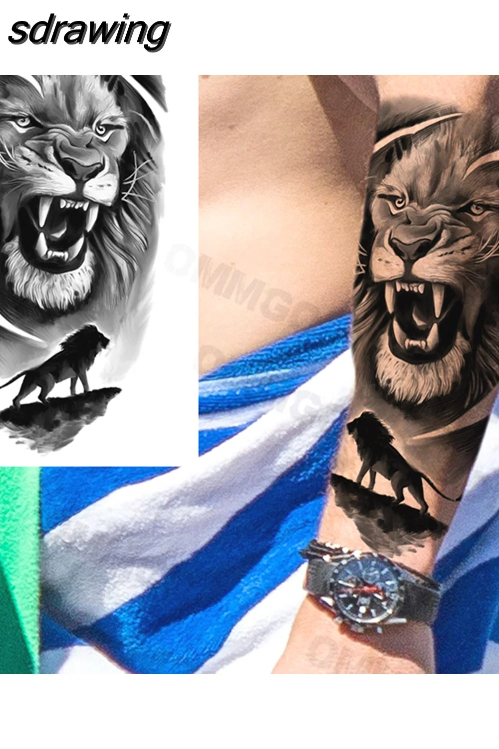 sdrawing Lion Rose Flower Temporary Tattoos For Women Adult Girl Compass Skull Fake Tattoo Arm Thigh Body Art Waterproof Tatoos