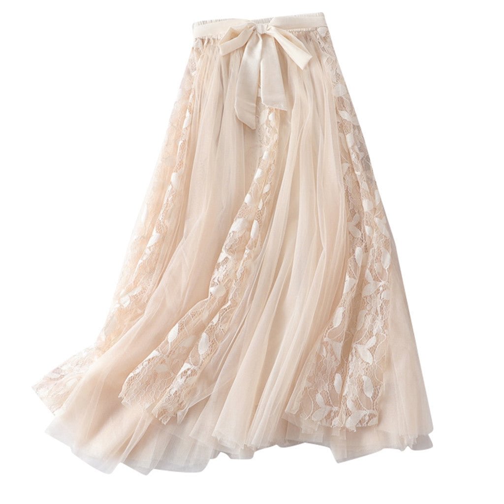 Mid-length Mesh Skirt Stitching Large Swing Winter Midi Dresses
