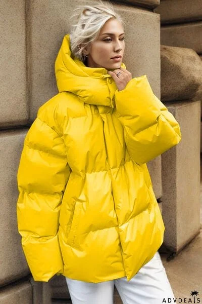 Pocketed Zip Up Hooded Puffer Jacket