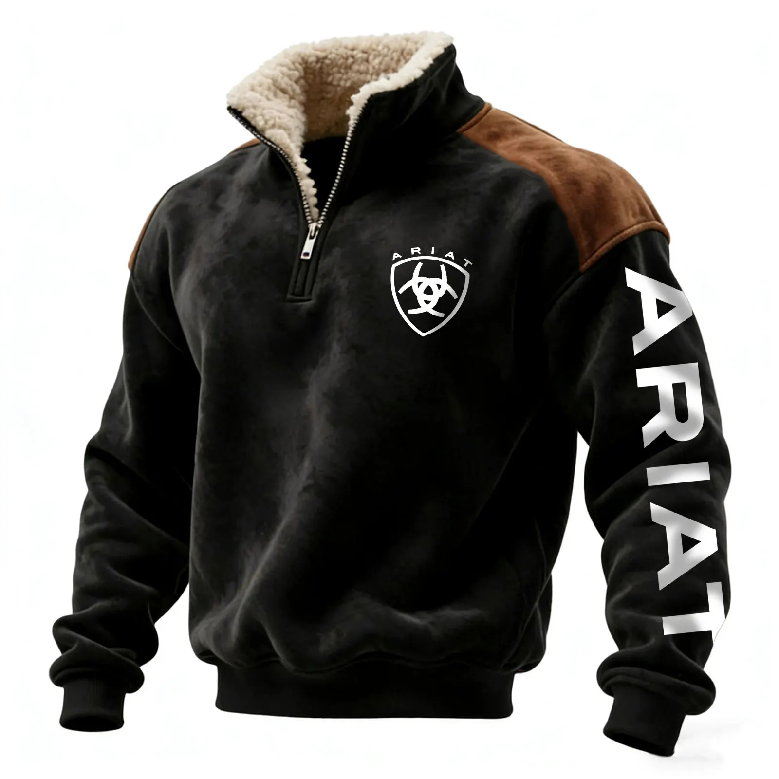 Winter-Ready Half-Zip Jacket With Faux Fur Collar And Vertical Sleeve Design