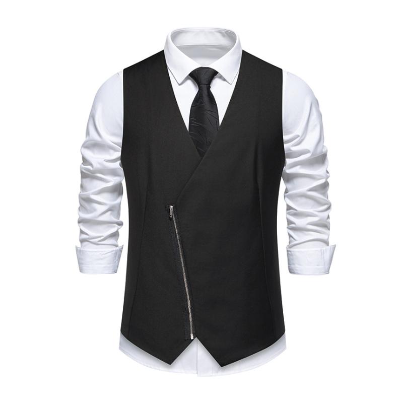 Men's Vintage Slant Placket Zipper Slim Fit Suit Vest (Shirt Excluded)