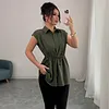 Women's Loose Elegant Waist-Cinching Polo Collar Short-Sleeve Top