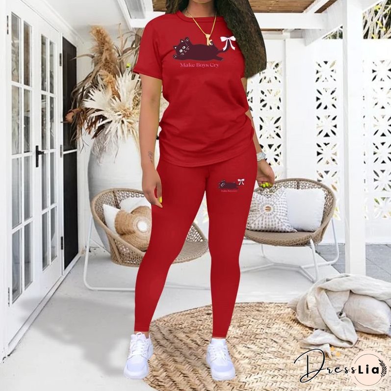 Women's Animal Print Sports Short-sleeved T-shirt Tights Fashion Suits