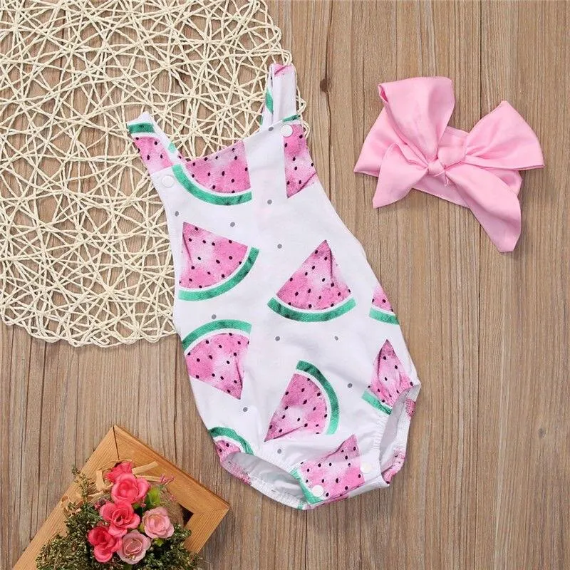 Adorable Infantil Toddler Newborn Baby Girl Watermelon Fashion Romper + Headband 2PCS Outfits Sunsuit
