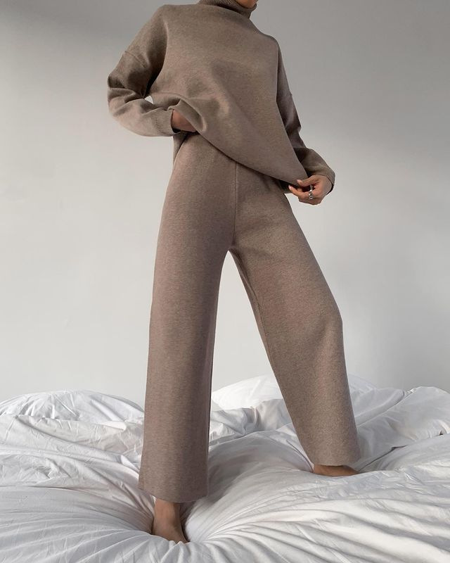 Rotimia Knitted solid color loose casual suit