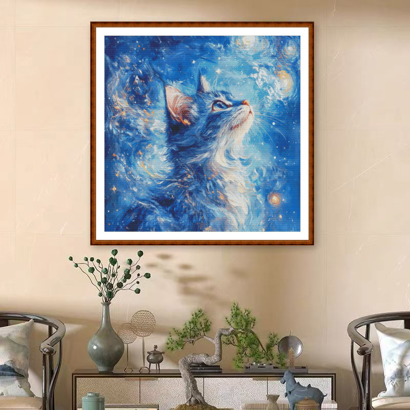1set DIY Printed Cross Stitch Kit [ZZ7083- Starry Cat] embroidery floss Painting Fairy Cross Stitch