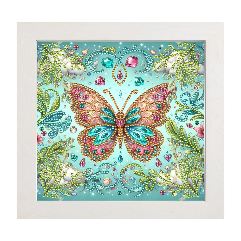 5D DIY Partial Special Shaped Drill Diamond Painting Kit Butterfly Decor(19.2*19.2cm)【With Frame】