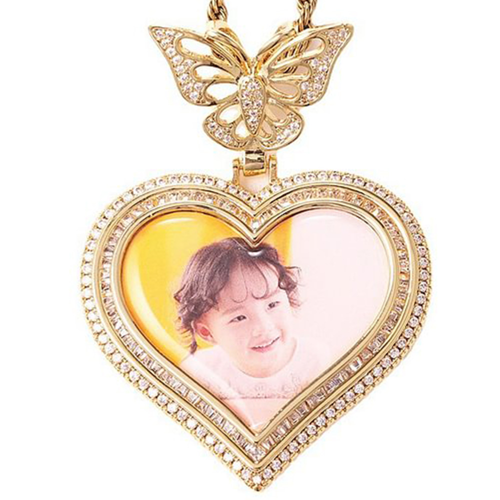 Custom Photo Butterfly Head Heart Shaped Pendants With 3MM/4MM Chain