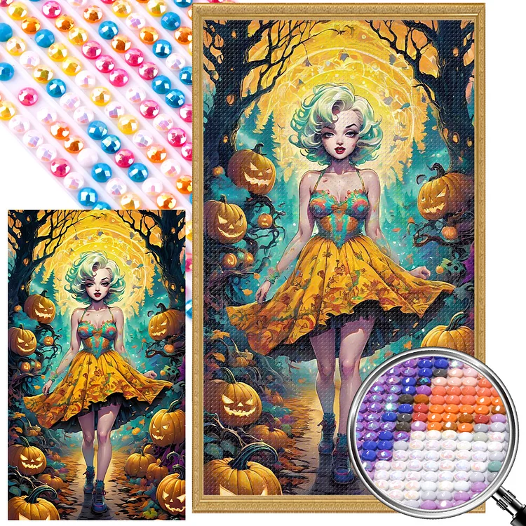 Partial AB Drill - Full Round Diamond Painting - Halloween Forest Girl 40*70CM