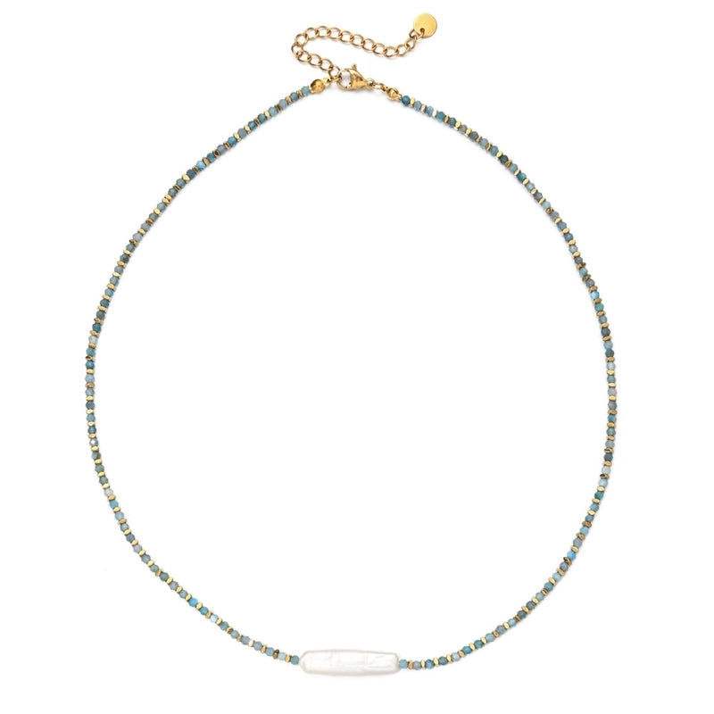 Elegant Streetwear Geometric 304 Stainless Steel Freshwater Pearl Tourmaline Necklace In Bulk