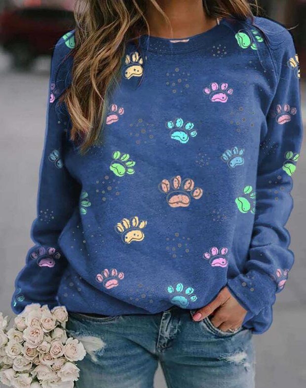 Women Fashion Print Casual Loose Sweatshirt