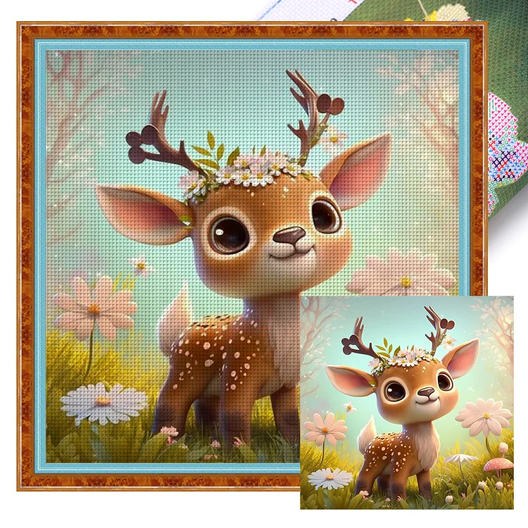 Sika Deer On The Grass (40*40cm) 11CT Stamped Cross Stitch gbfke