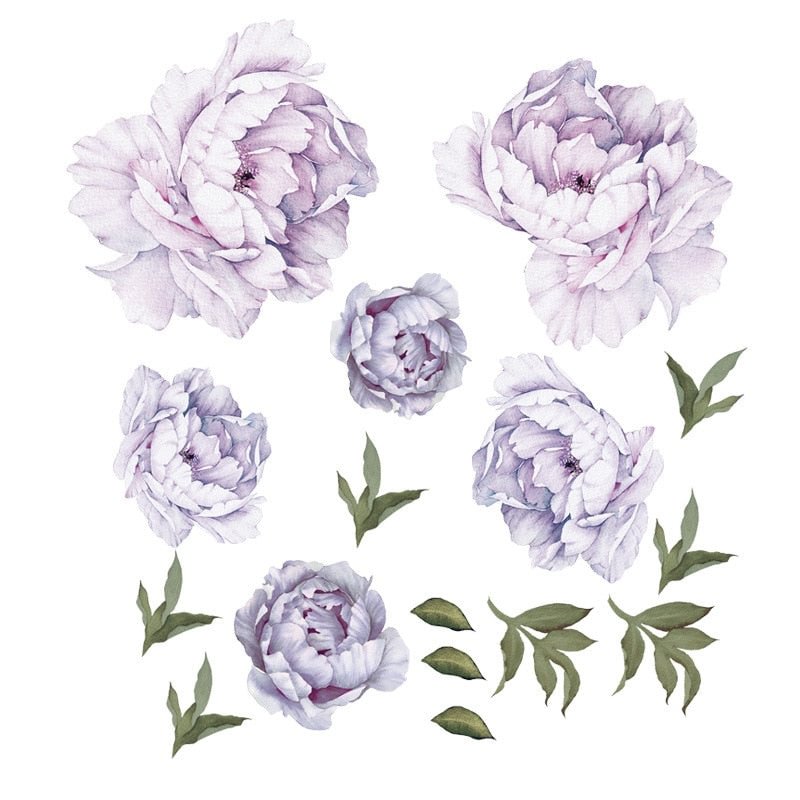 Watercolor Lilac Peony Rose Flowers Wall Stickers for Home Decoration Living Room Bedroom Wall Decals Girl Room Album Decor PVC