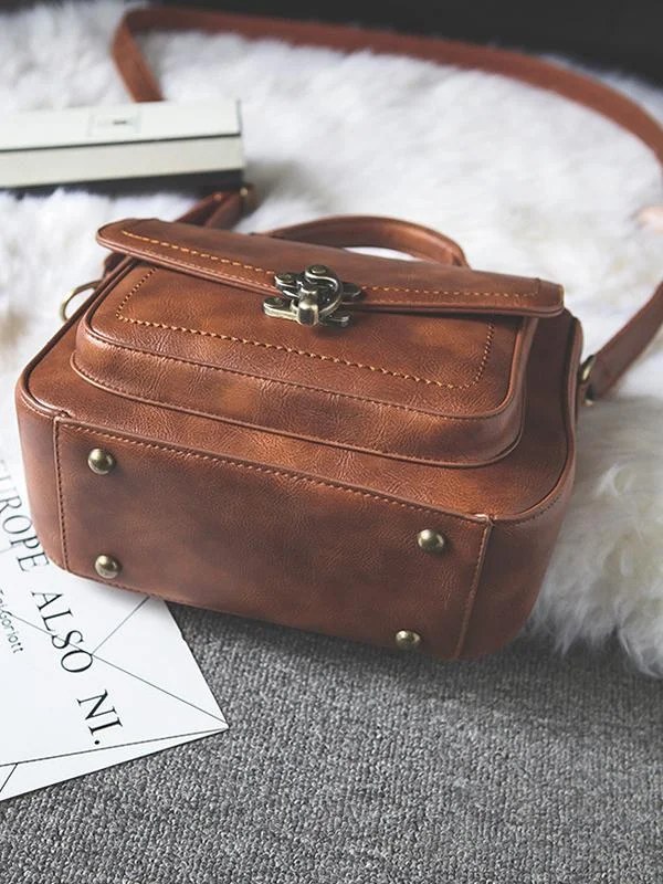 Vintage Unique Buckle Washed Leather Bag